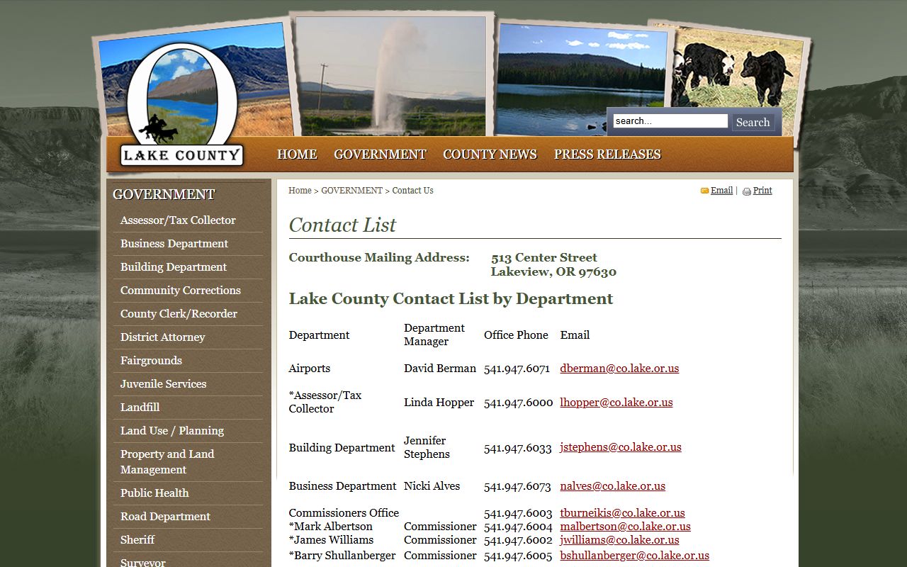Lake County Jail contact list for inmate records and sheriff routing