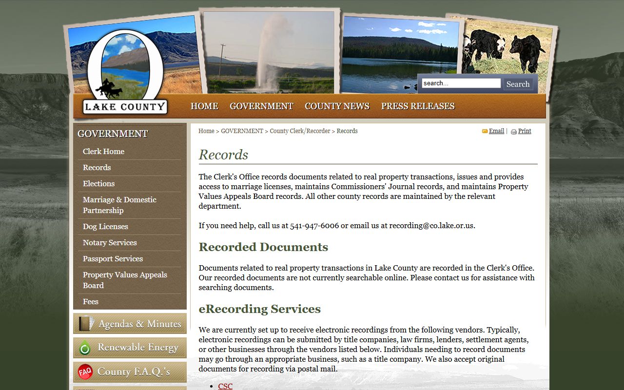Lake County inmate records routing through the county records page