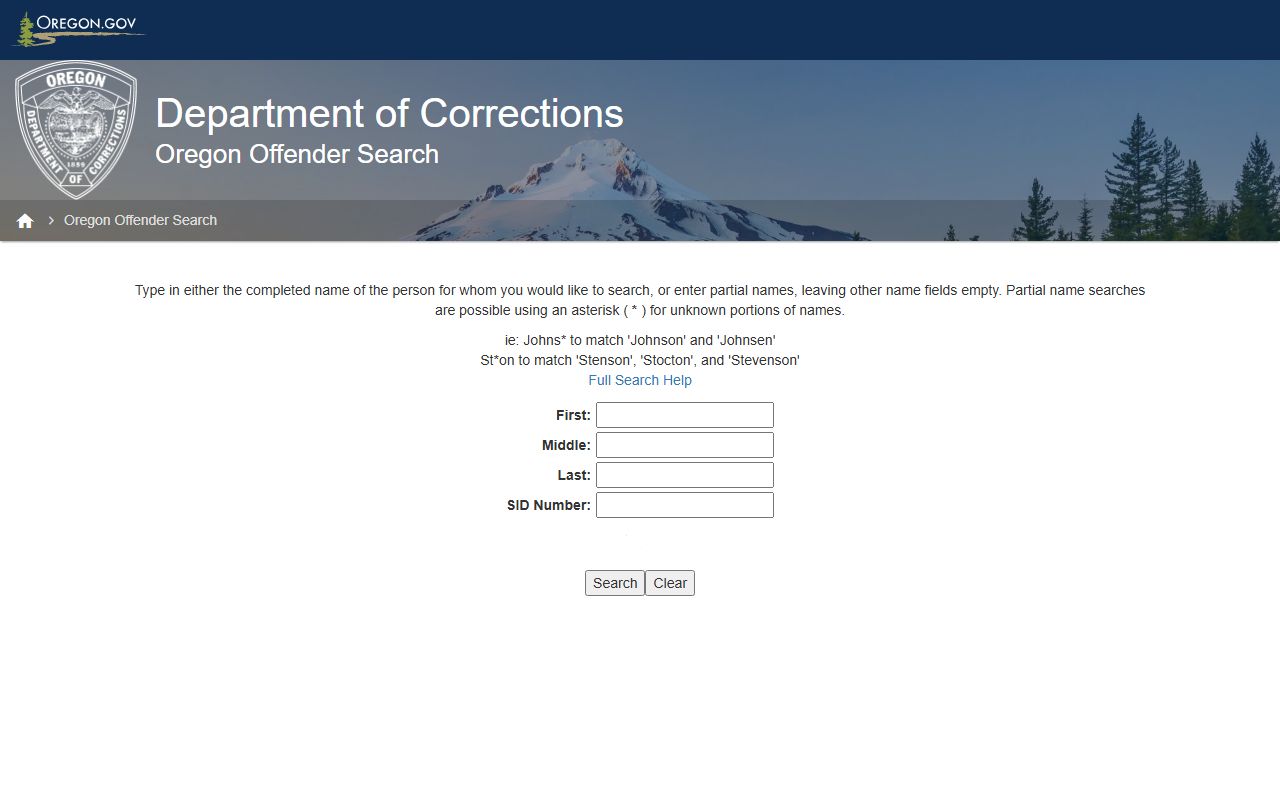 Oregon DOC offender search fields for Lake County state inmate lookup